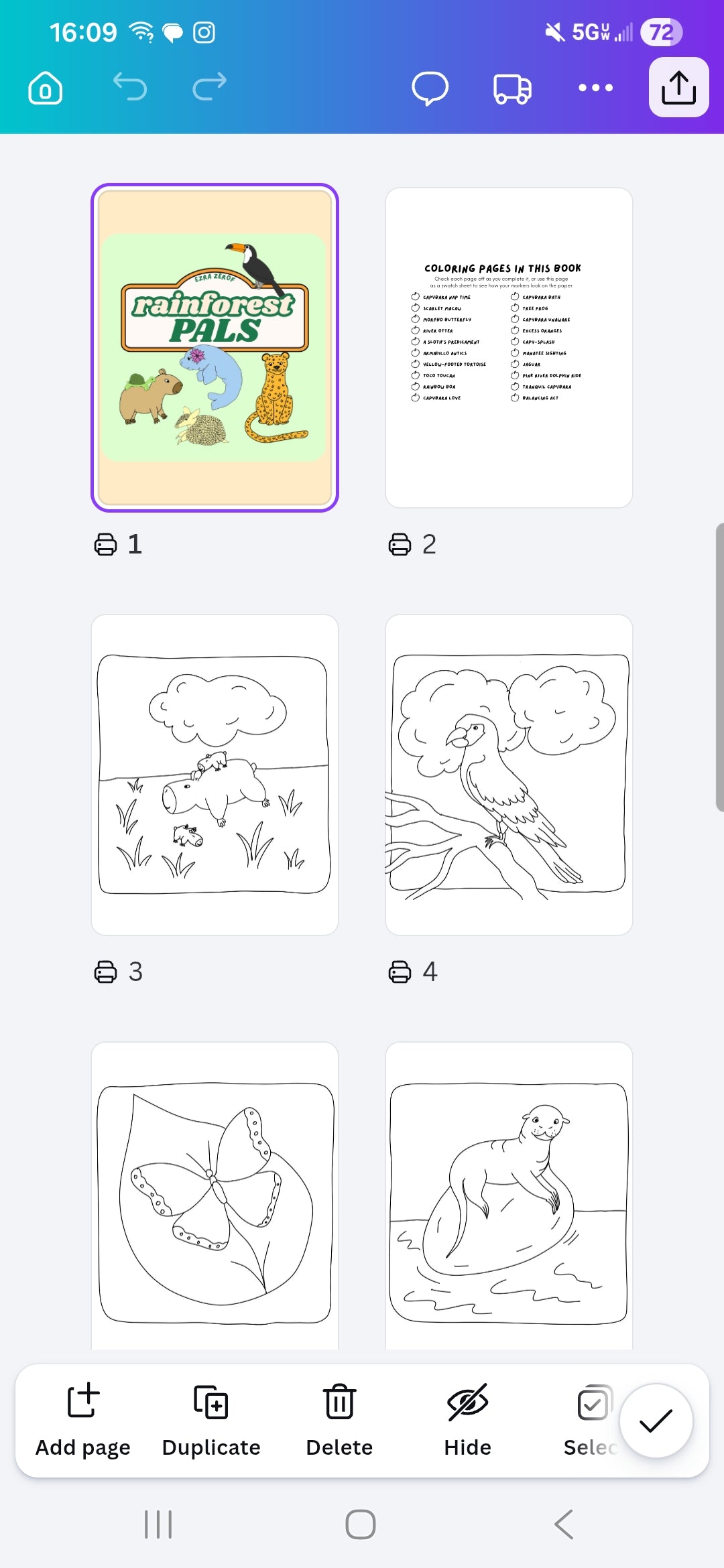 Coloring Book 20 Page Printable PDF File Rainforest Pals